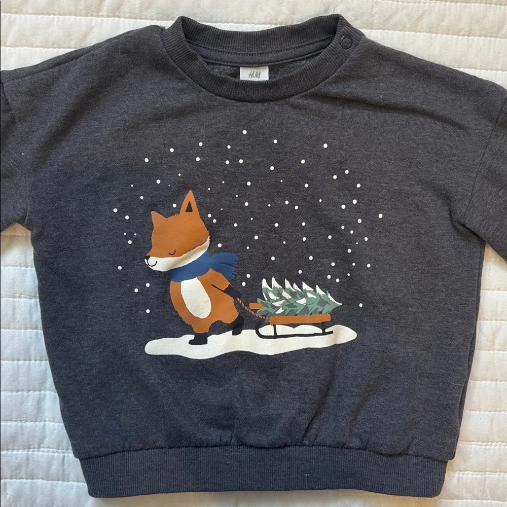 H&M Printed Sweatshirt Dark Grey Fox 2T